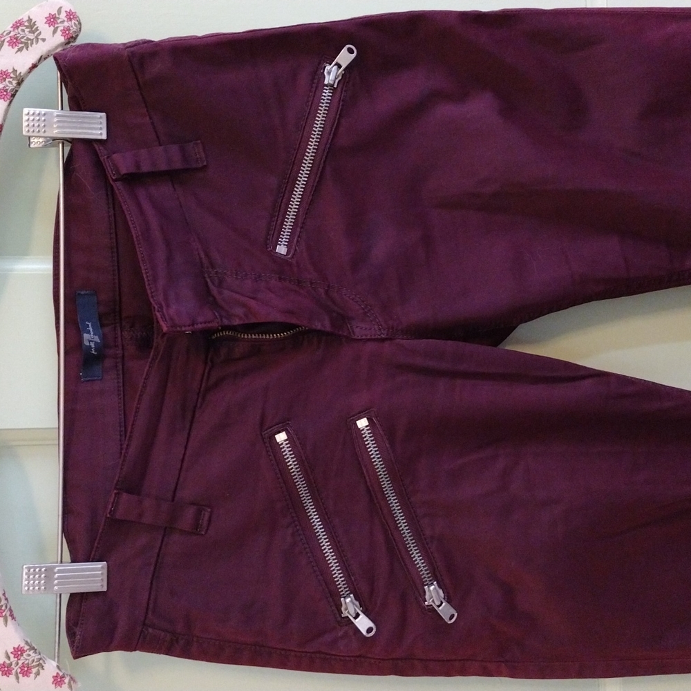 Women's 7 for all mankind zipper  burgundy cropped skinny 24 - Picture 3 of 10